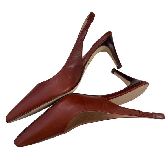 ColeHaan Office Brown Leather Vandam 65 Slingback Pointed Toe Pumps 2.5"Heel-6.5 - Picture 3 of 6